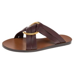 Chloe Burgundy Leather Embellished Rony Flat Slide Sandals Size 37