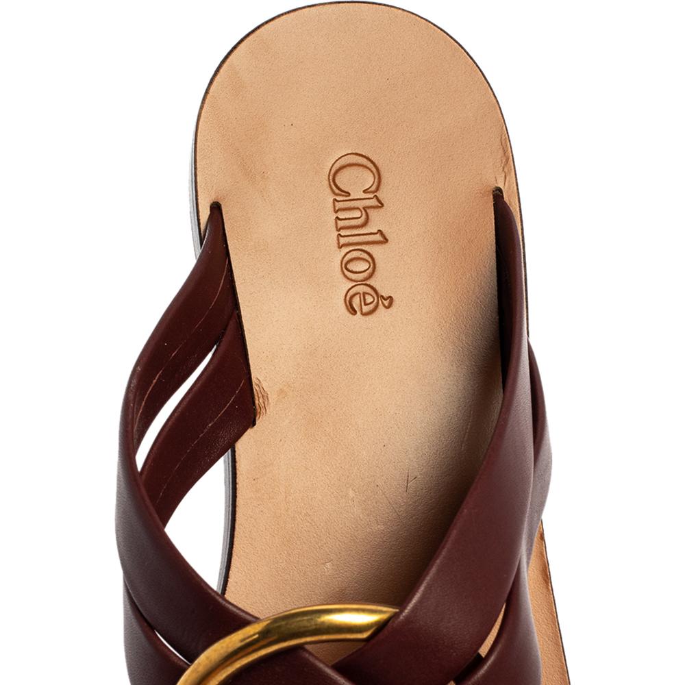 Chloé Burgundy Leather Embellished Rony Slide Sandals Size 37 1