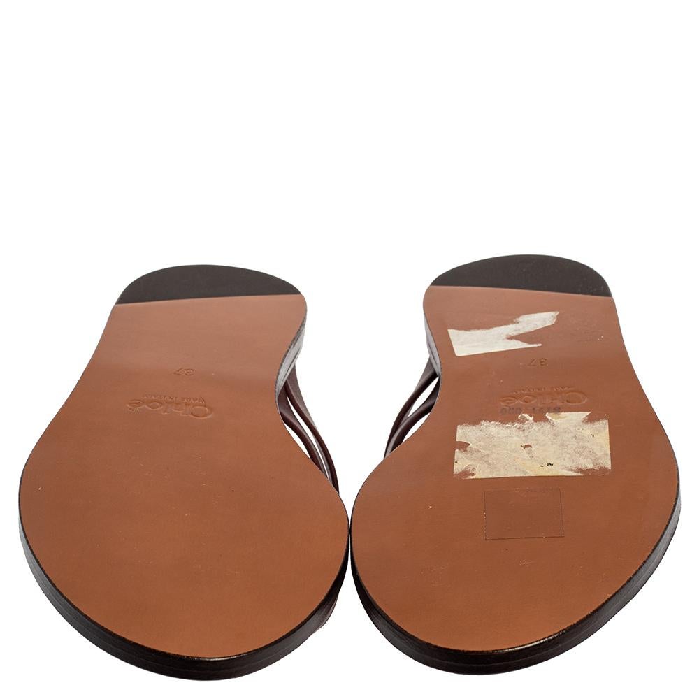 Chloé Burgundy Leather Embellished Rony Slide Sandals Size 37 2