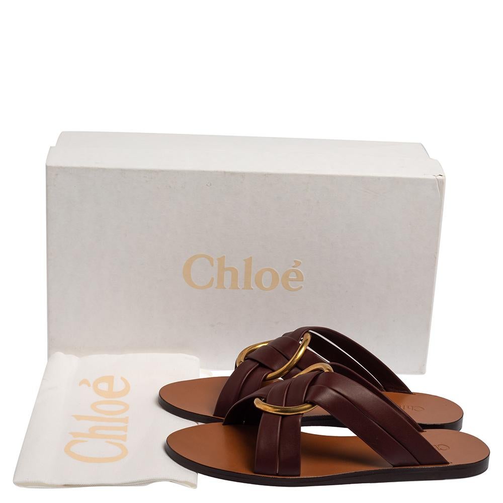 Chloé Burgundy Leather Embellished Rony Slide Sandals Size 37 3