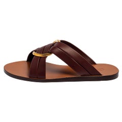 Chloé Burgundy Leather Embellished Rony Slide Sandals Size 37