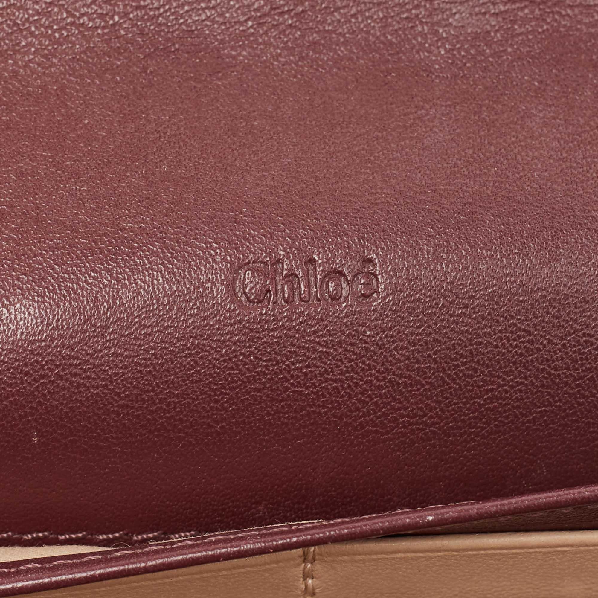 Chloe Burgundy Leather Horse Embroidered Flap Continental Wallet For Sale 5