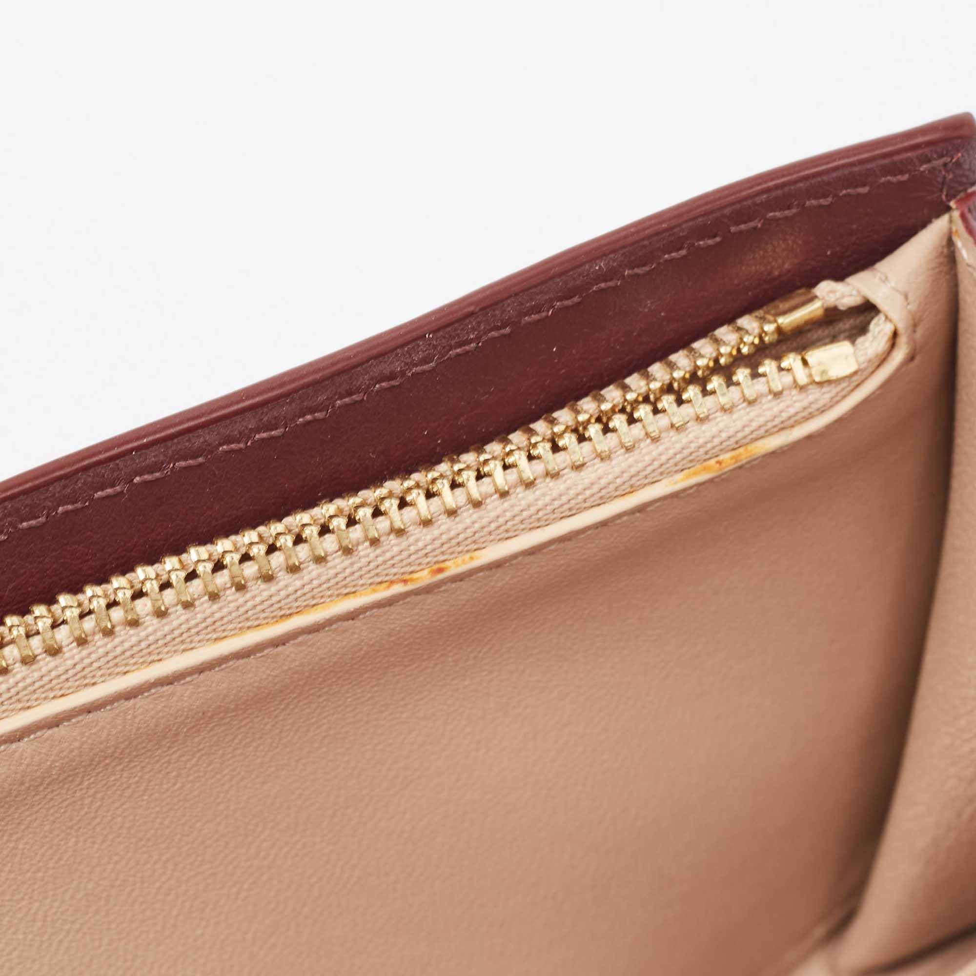 Brown Chloe Burgundy Leather Horse Embroidered Flap Continental Wallet For Sale