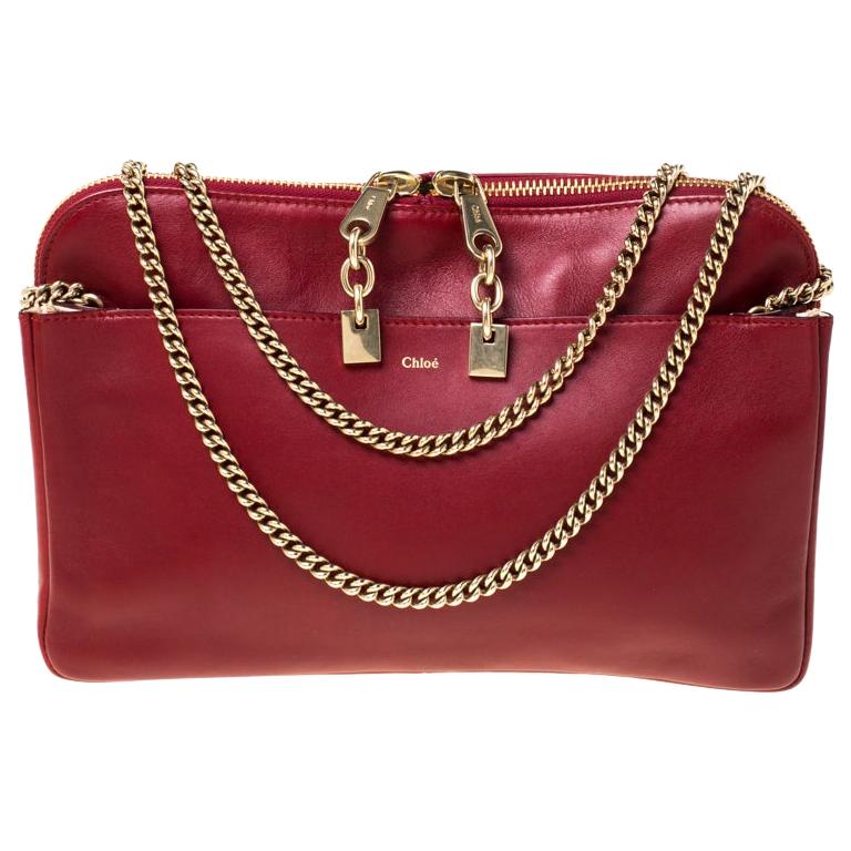 Chloe Burgundy Leather Lucy Shoulder Bag For Sale at 1stDibs
