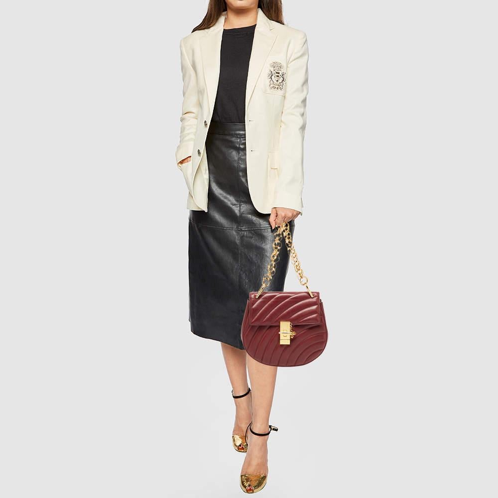 Brown Chloe Burgundy Leather Medium Drew Bijou Shoulder Bag