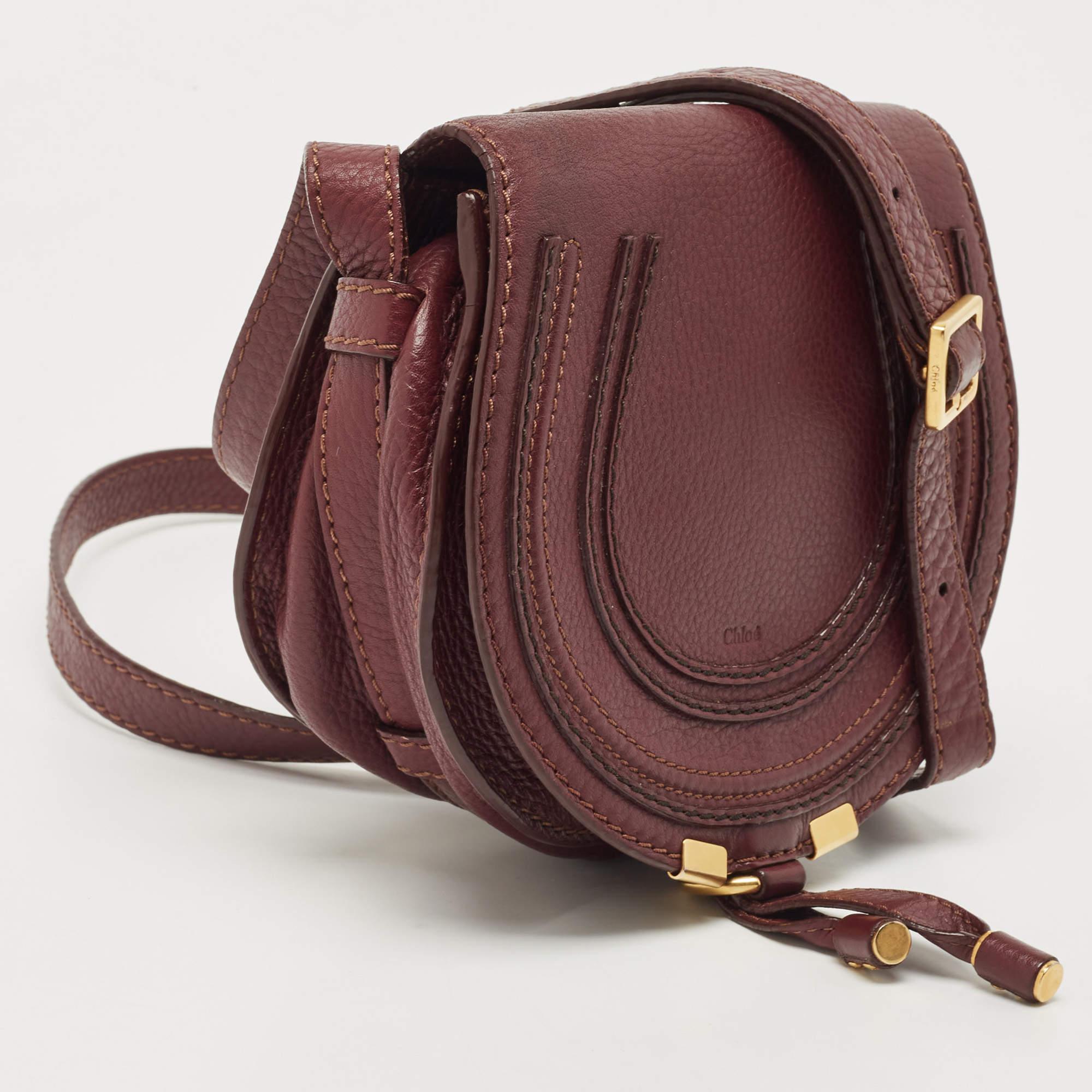 Chloe Burgundy Leather Mini Marcie Crossbody Bag In Good Condition In Dubai, Al Qouz 2