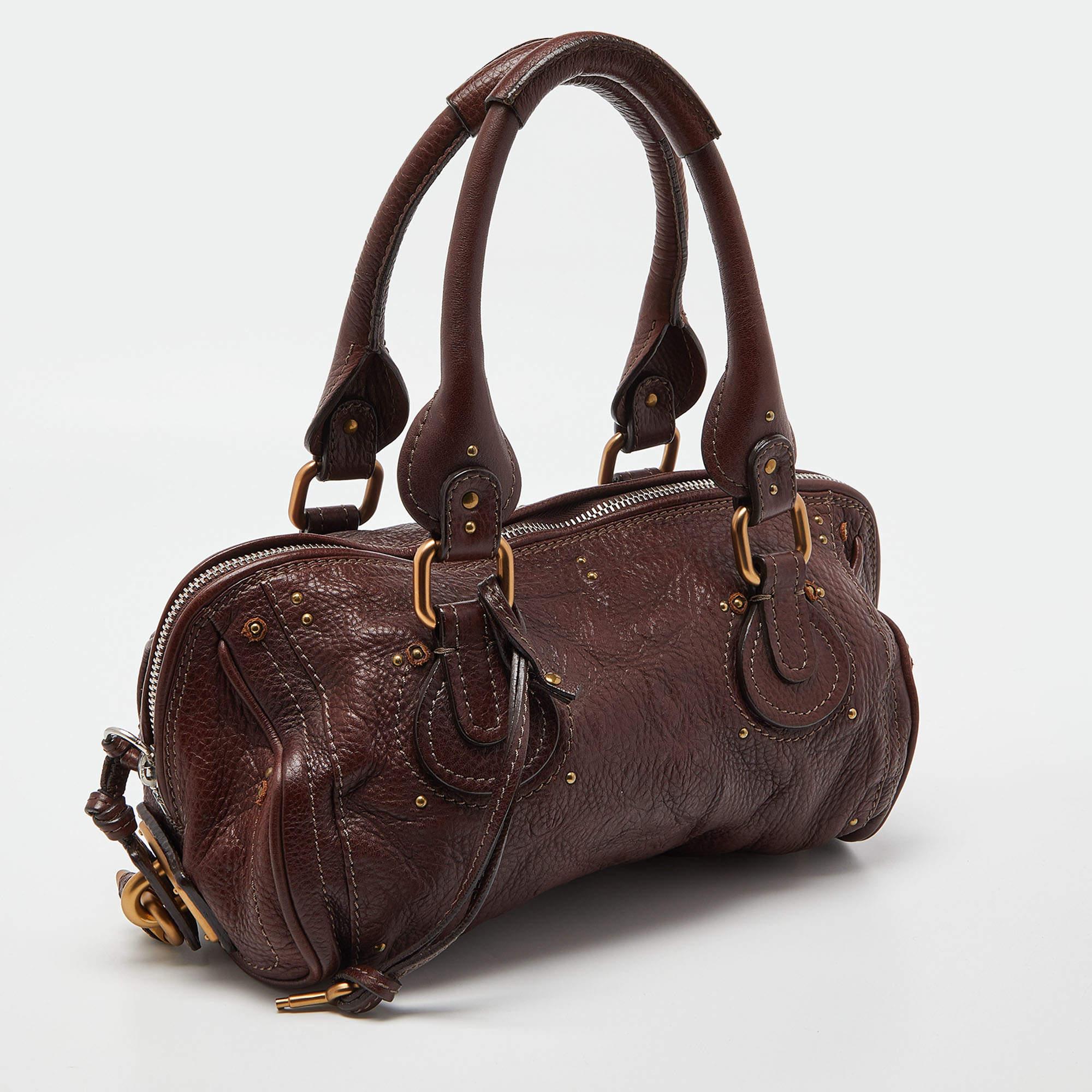 Chloe Burgundy Leather Paddington Bag In Good Condition In Dubai, Al Qouz 2