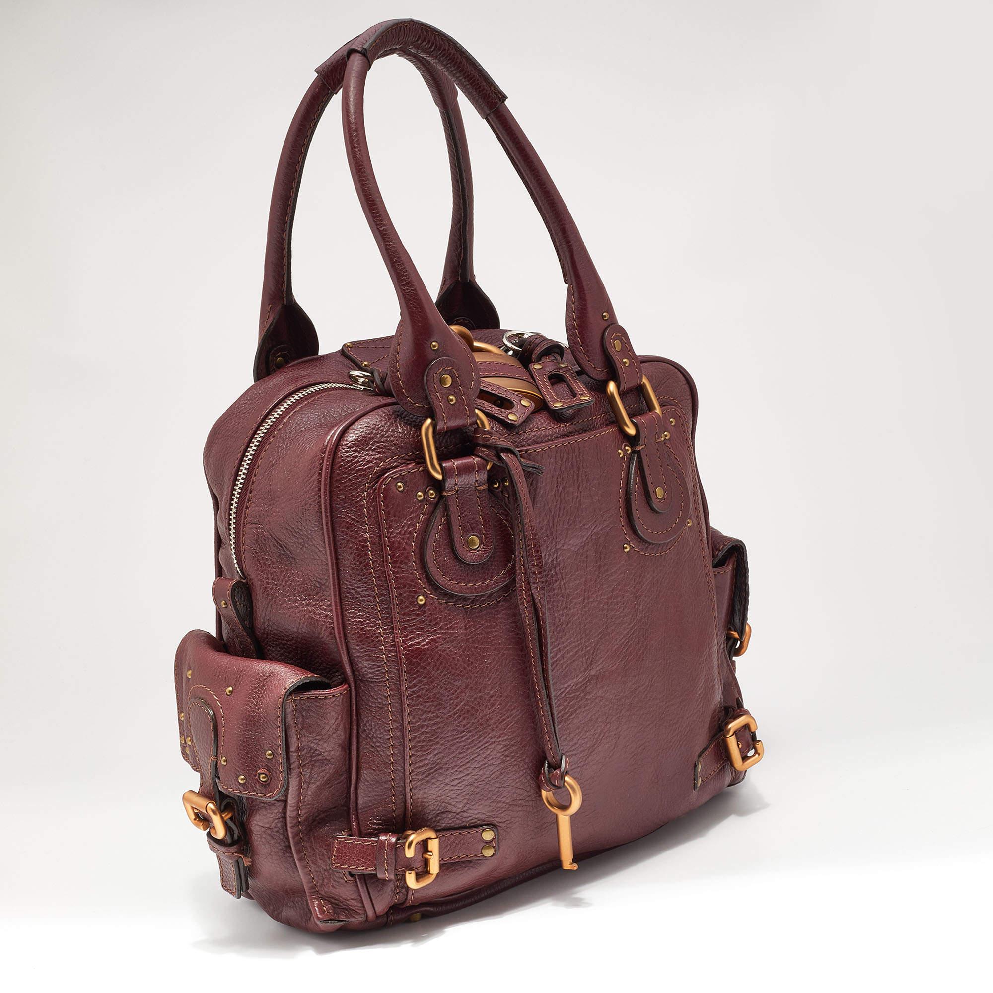 Chloé Burgundy Leather Paddington Satchel In Good Condition In Dubai, Al Qouz 2