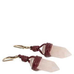 CHLOE burgundy leather & ROSE QUARTZ JEMMA Earrings