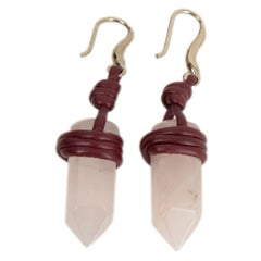 CHLOE burgundy leather & ROSE QUARTZ JEMMA Earrings