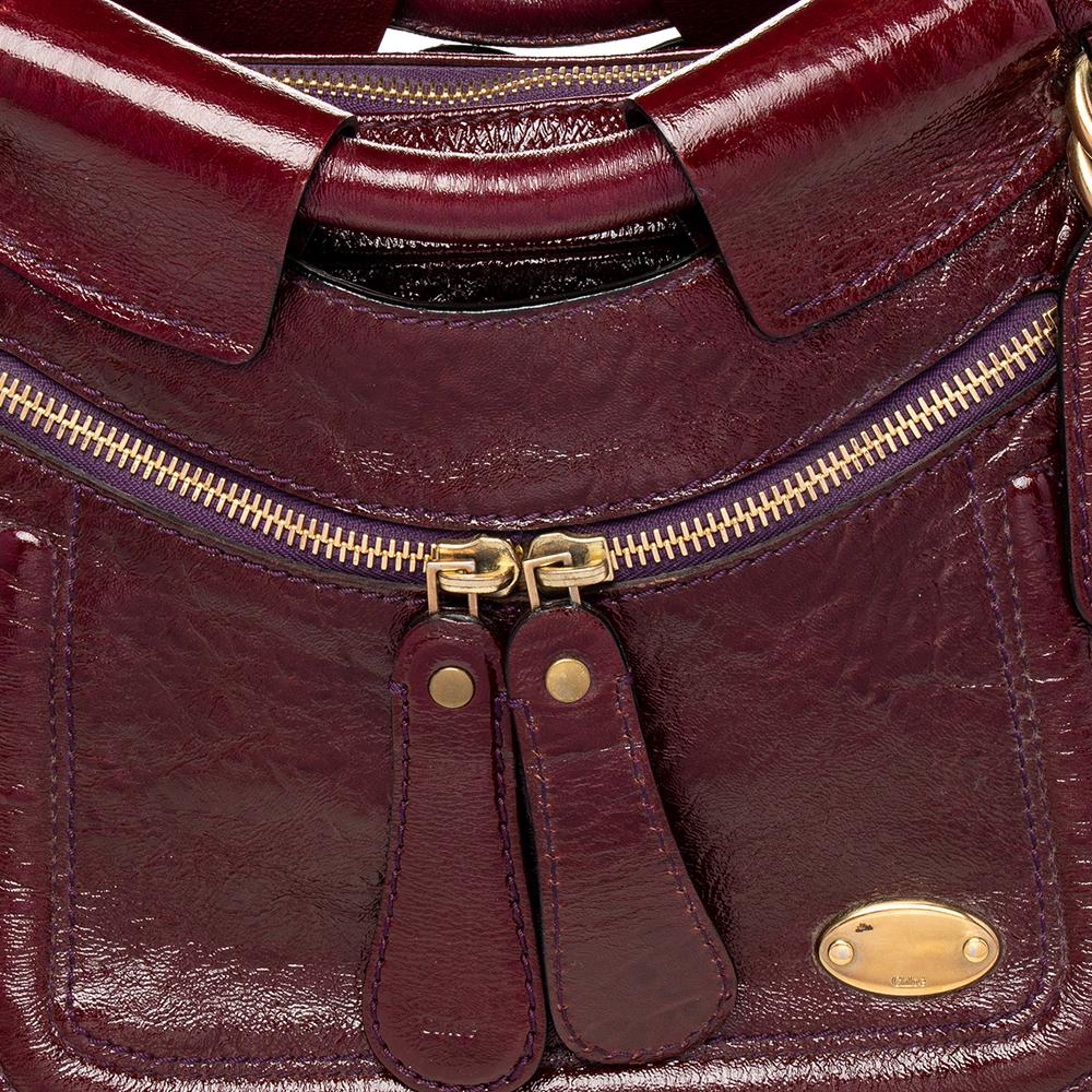 Black Chloe Burgundy Patent Leather Front Pocket Satchel For Sale