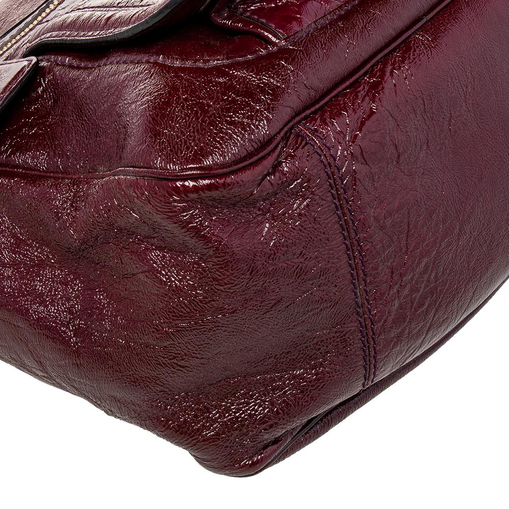 Women's Chloe Burgundy Patent Leather Front Pocket Satchel For Sale