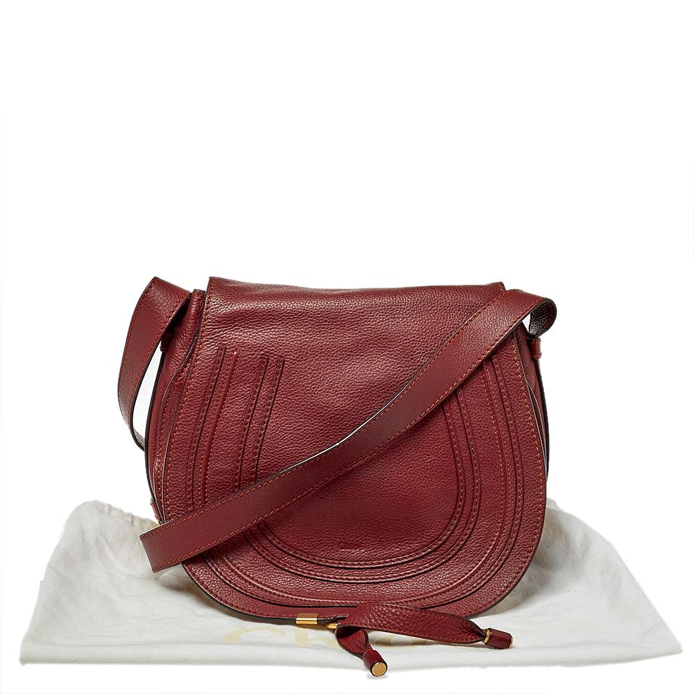 Chloe Burgundy Pebbled Leather Marcie Crossbody Bag 6