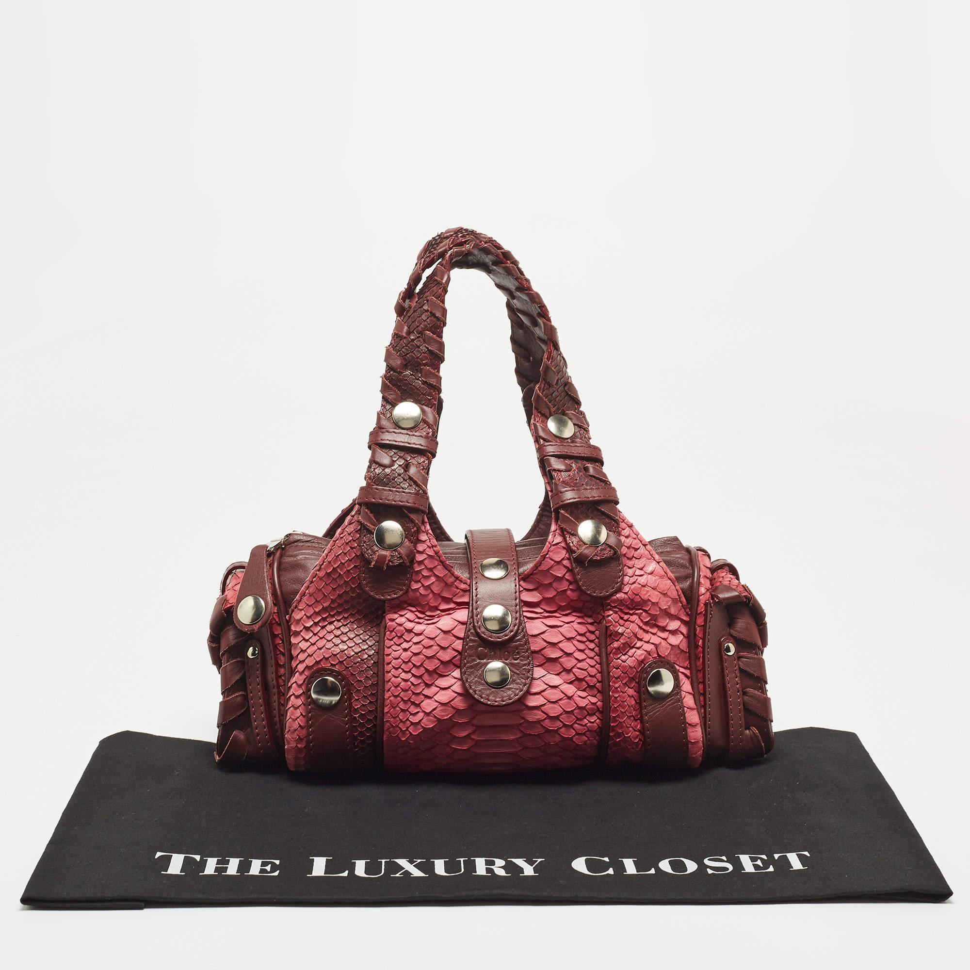 Chloe Burgundy/Pink Python and Leather Silverado Satchel 3