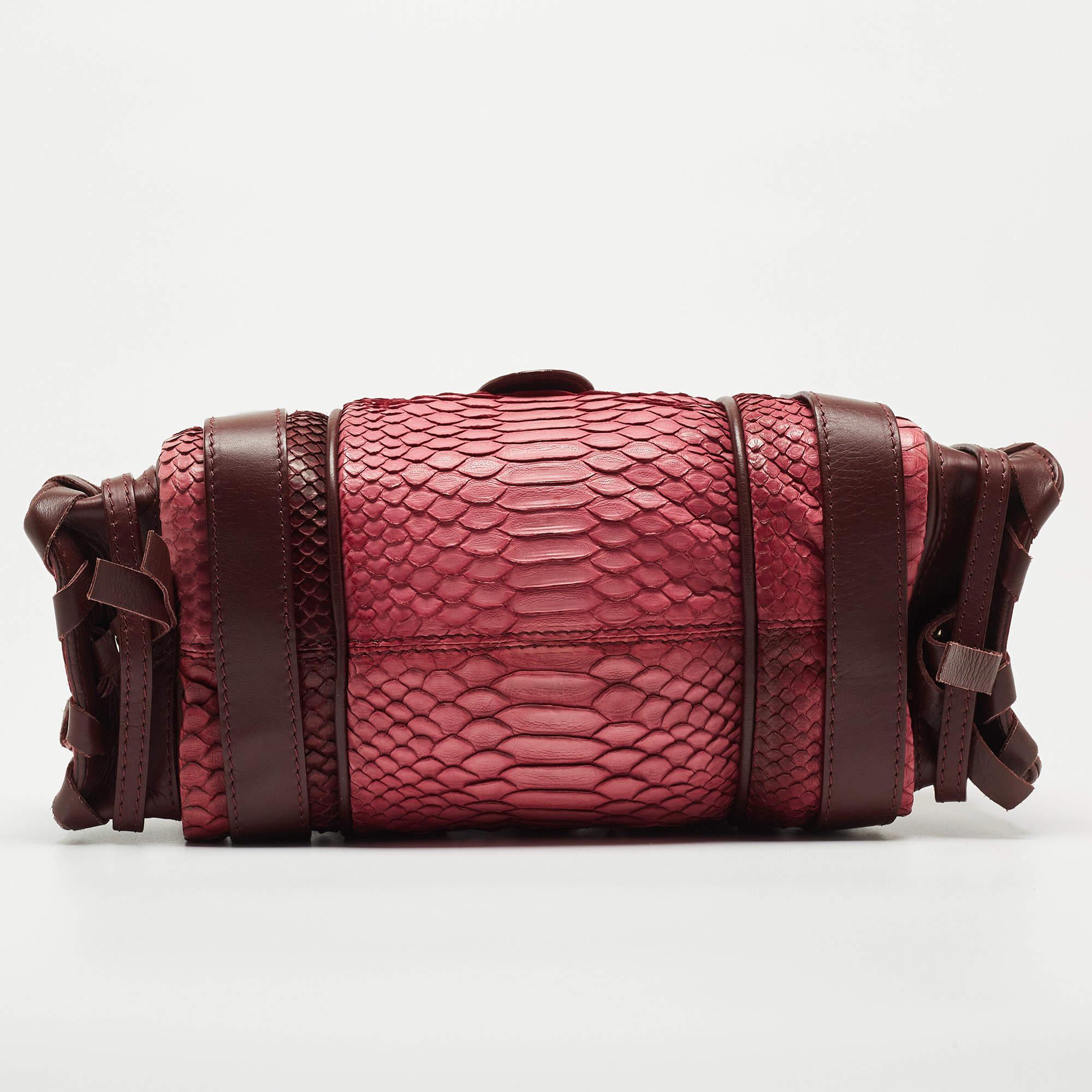 Chloe Burgundy/Pink Python and Leather Silverado Satchel 4