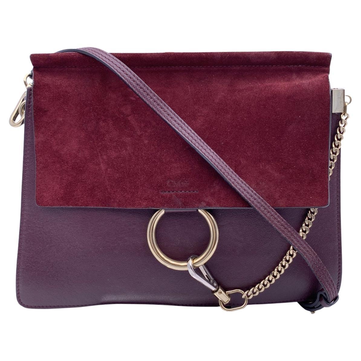 Chloe Burgundy Suede and Leather Faye Shoulder Bag