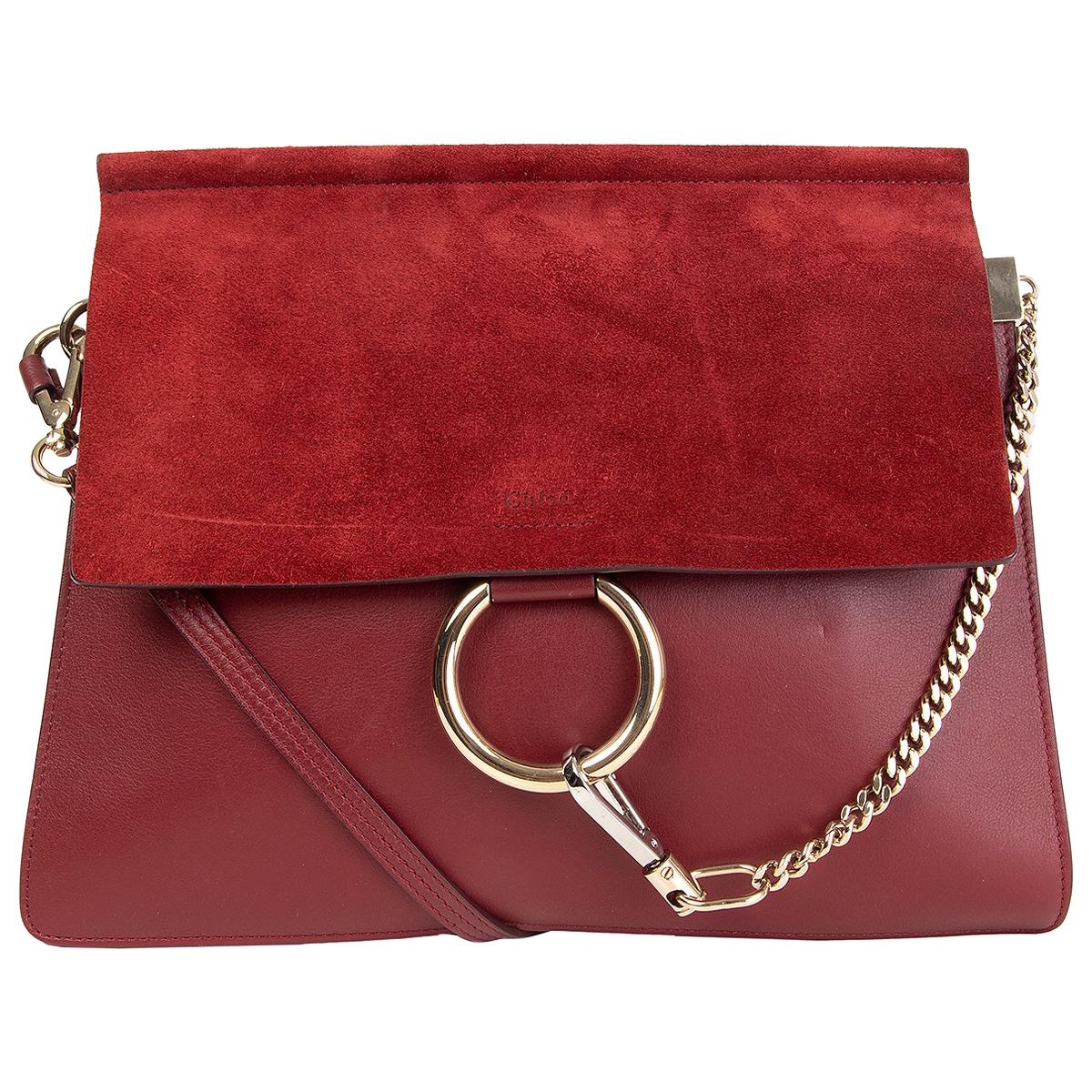 CHLOE burgundy suede & leather FAYE MEDIUM Shoulder Bag