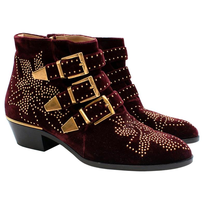 Chloe Burgundy Susanna Velvet Embelished Ankle Boots 36.5