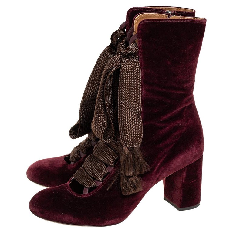 Chloe Burgundy Velvet Harper Mid Calf Boots Size 41 at 1stDibs