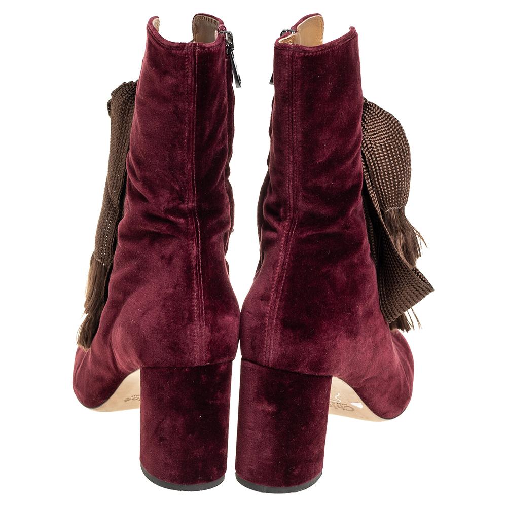 Women's Chloe Burgundy Velvet Harper Mid Calf Boots Size 41