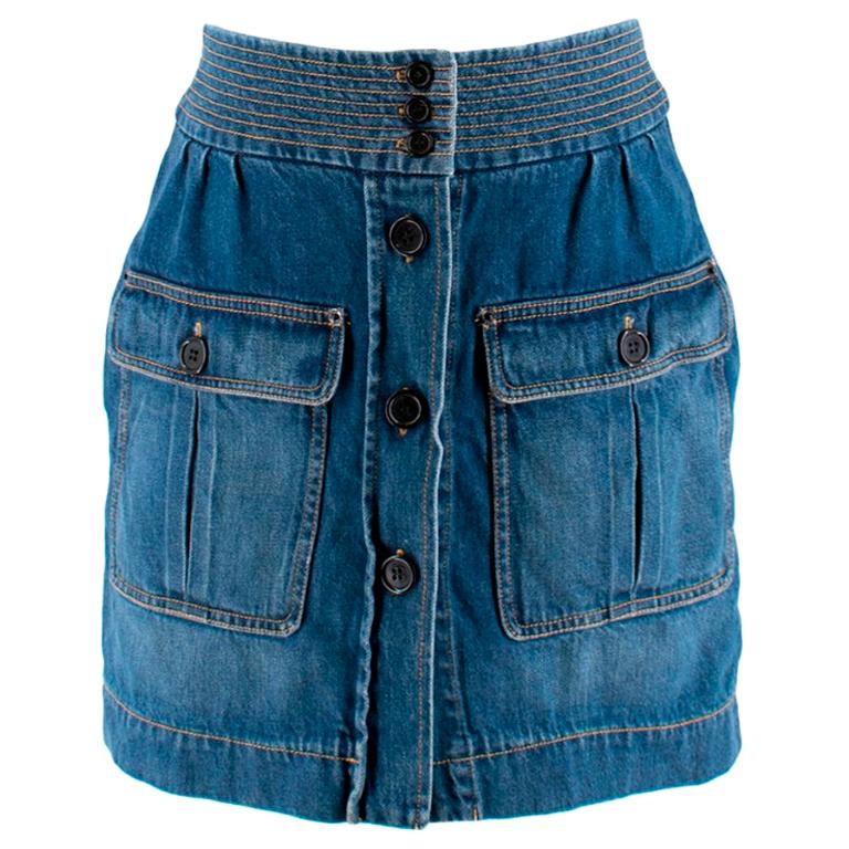 Chloe Button Down Blue Denim Mini Skirt - Size US 2