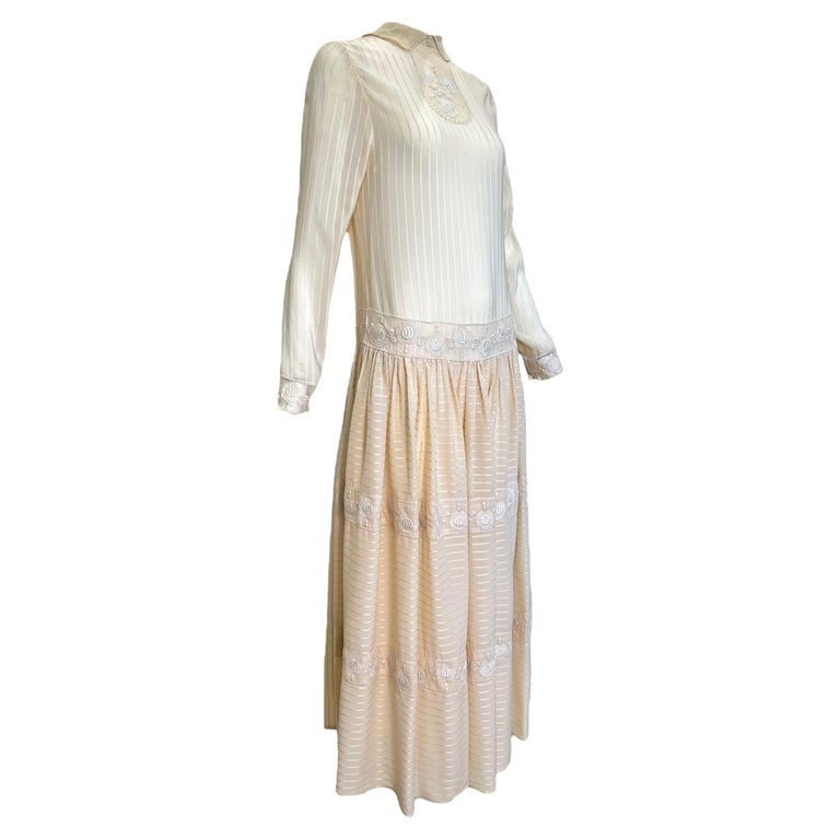 Chlo by Karl Lagerfeld 1970's Ecru Silk 1920's Inspired Drop Waist Dress  For Sale at 1stDibs