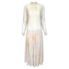 Chloé by Karl Lagerfeld 1970's - Robe à taille tombante en soie écrue inspirée des années 1920