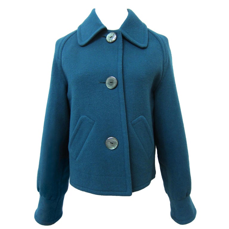 Chloe by Karl Lagerfeld Blue Green Jacket circa 1980s For Sale at 1stDibs