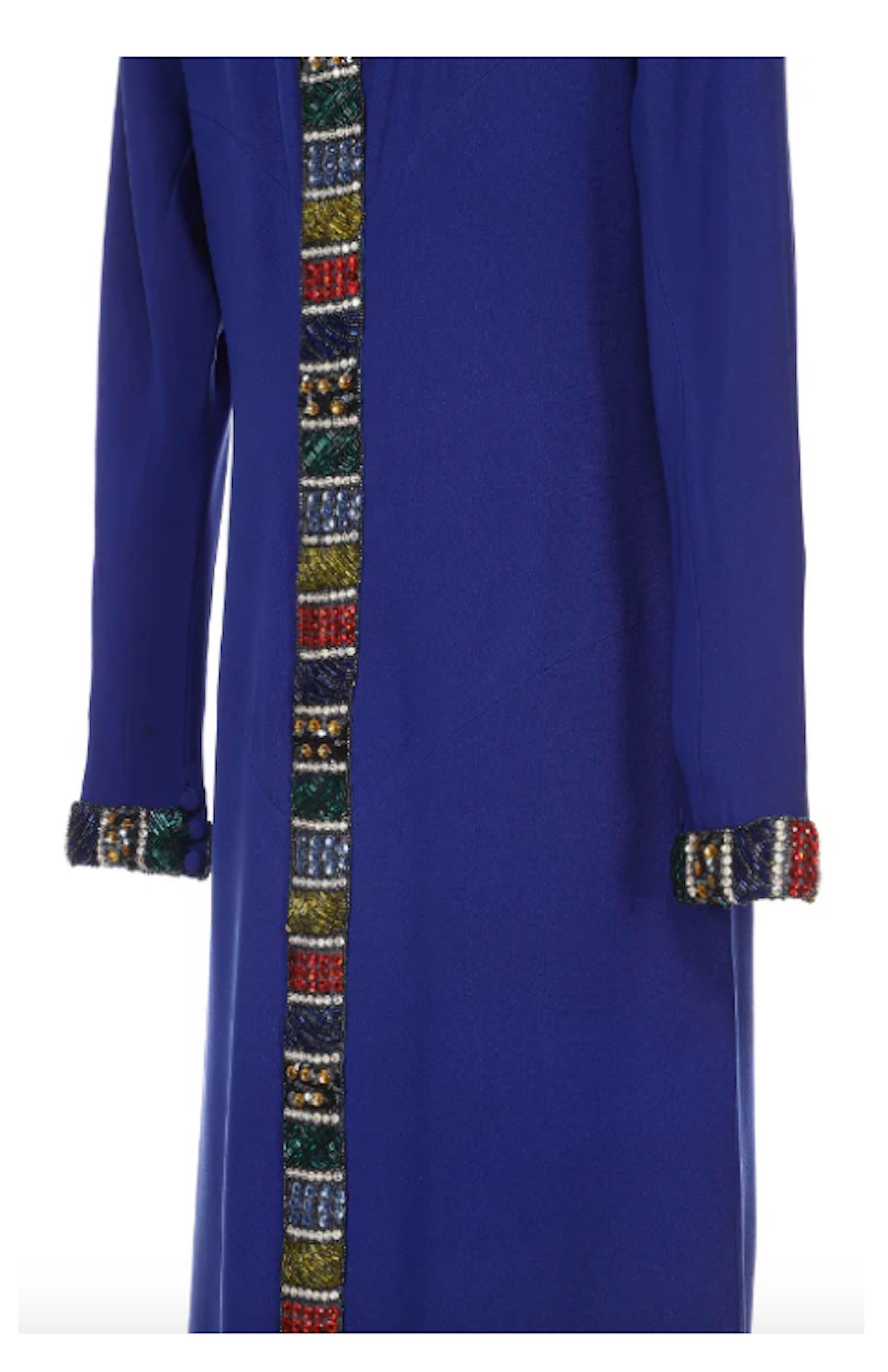 Chloé by Karl Lagerfeld Blue Long Sleeve Dress With Multi Color Sequin In Excellent Condition For Sale In New York, NY