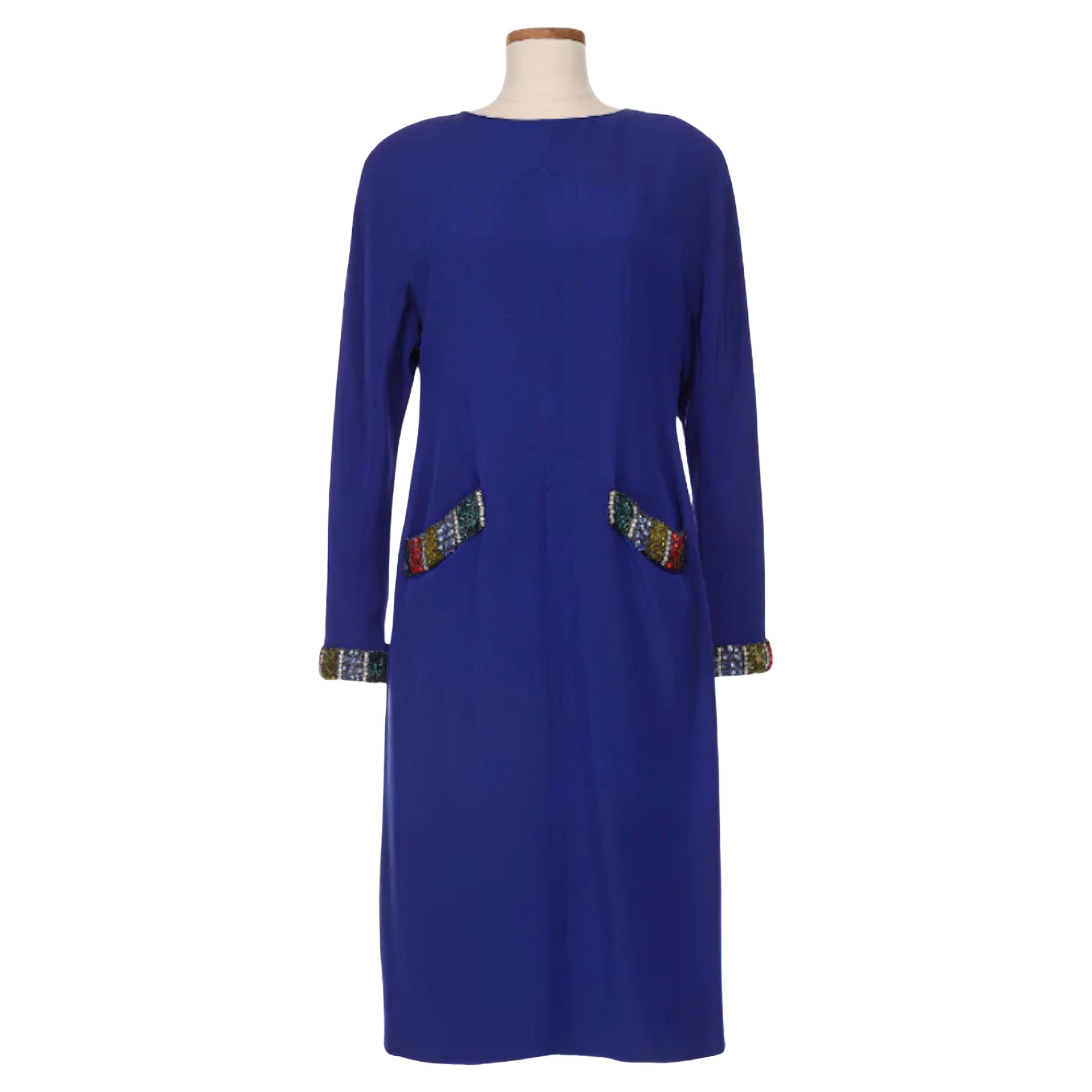 Chloé by Karl Lagerfeld Blue Long Sleeve Dress With Multi Color Sequin