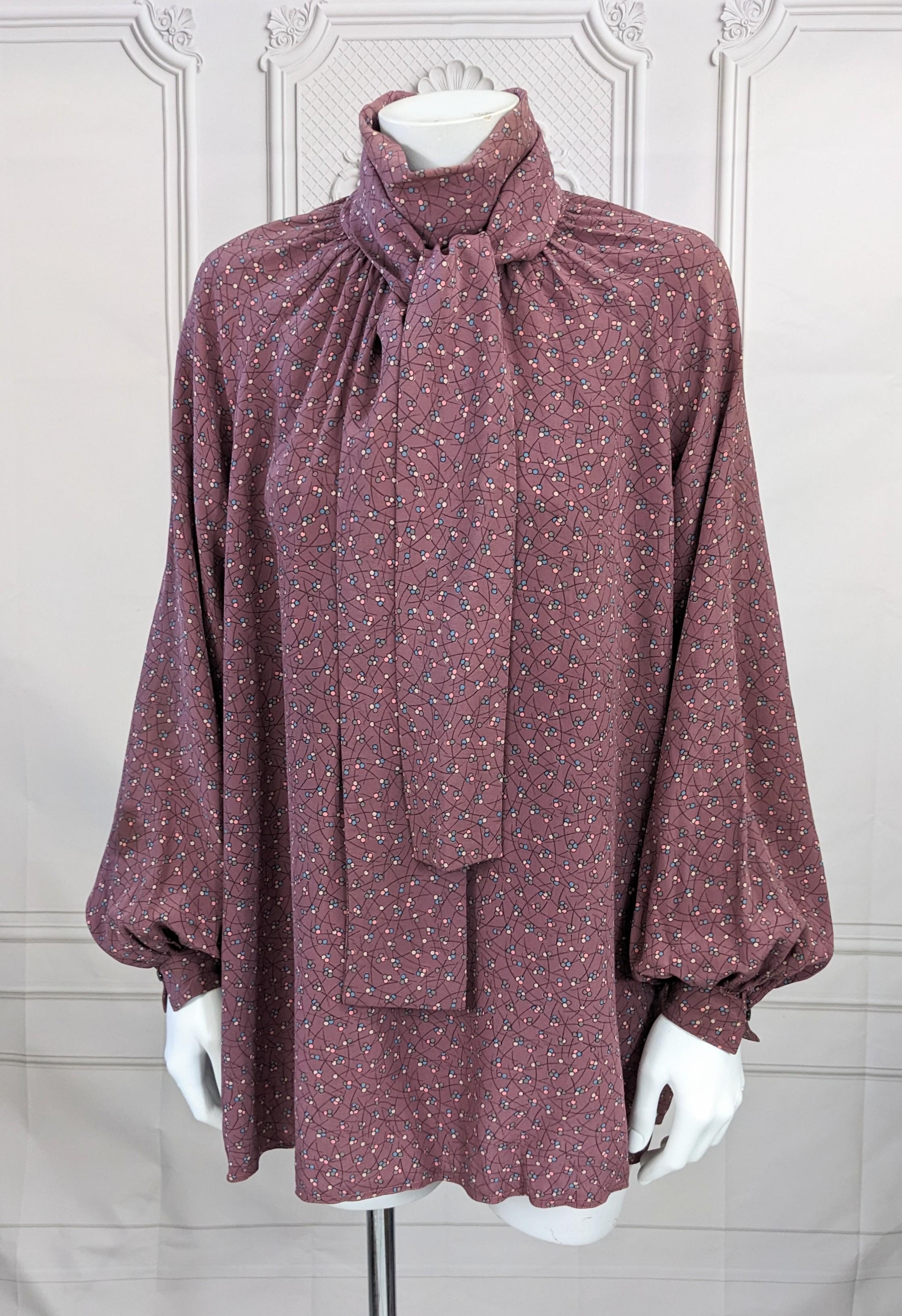 Gray Chloe by Karl Lagerfeld Bow Tied Poets Blouse For Sale