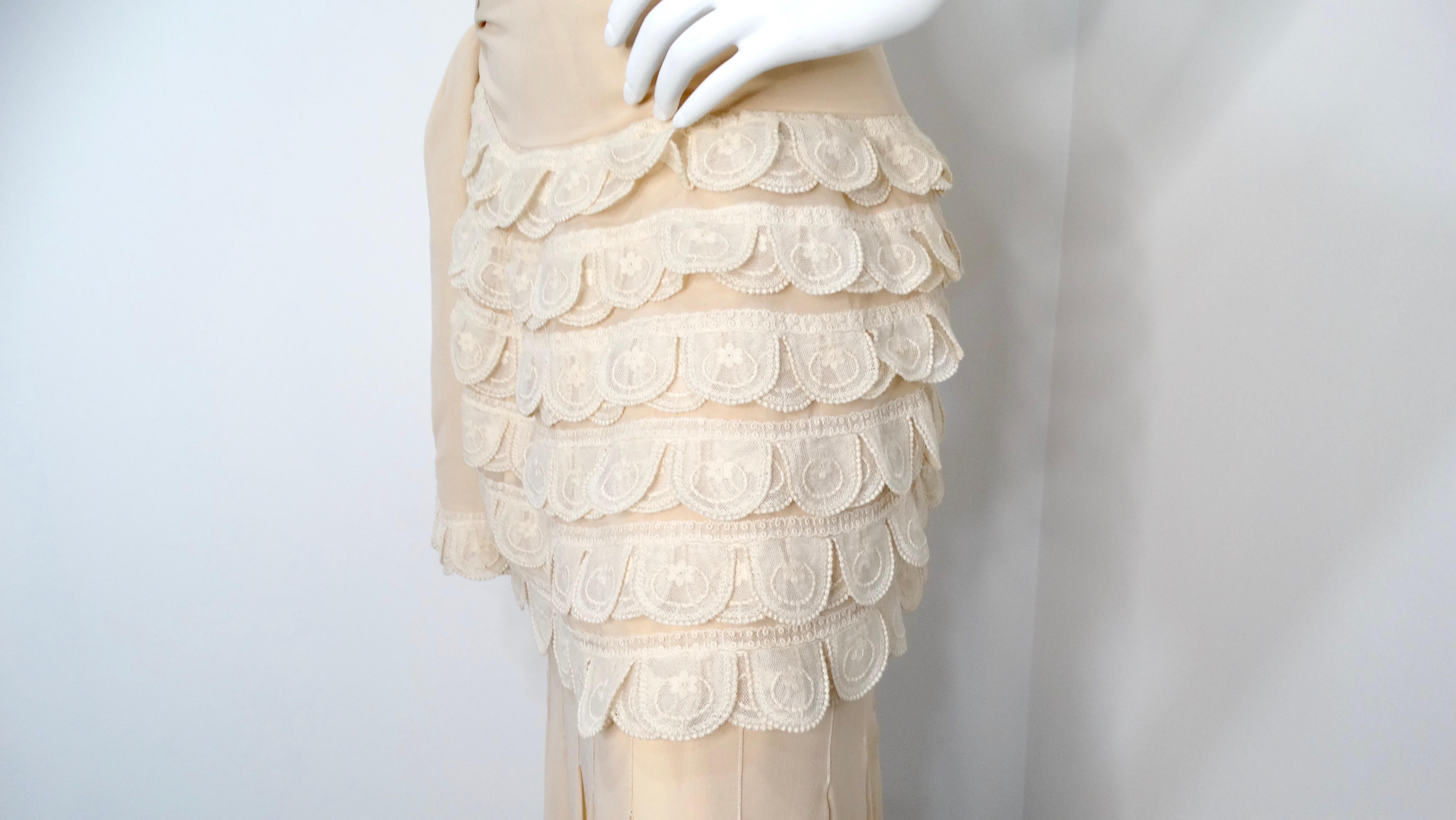 Chloe by Karl Lagerfeld Circa 1970s Cream Blush Tiered Lace & Pleated Dress For Sale 7