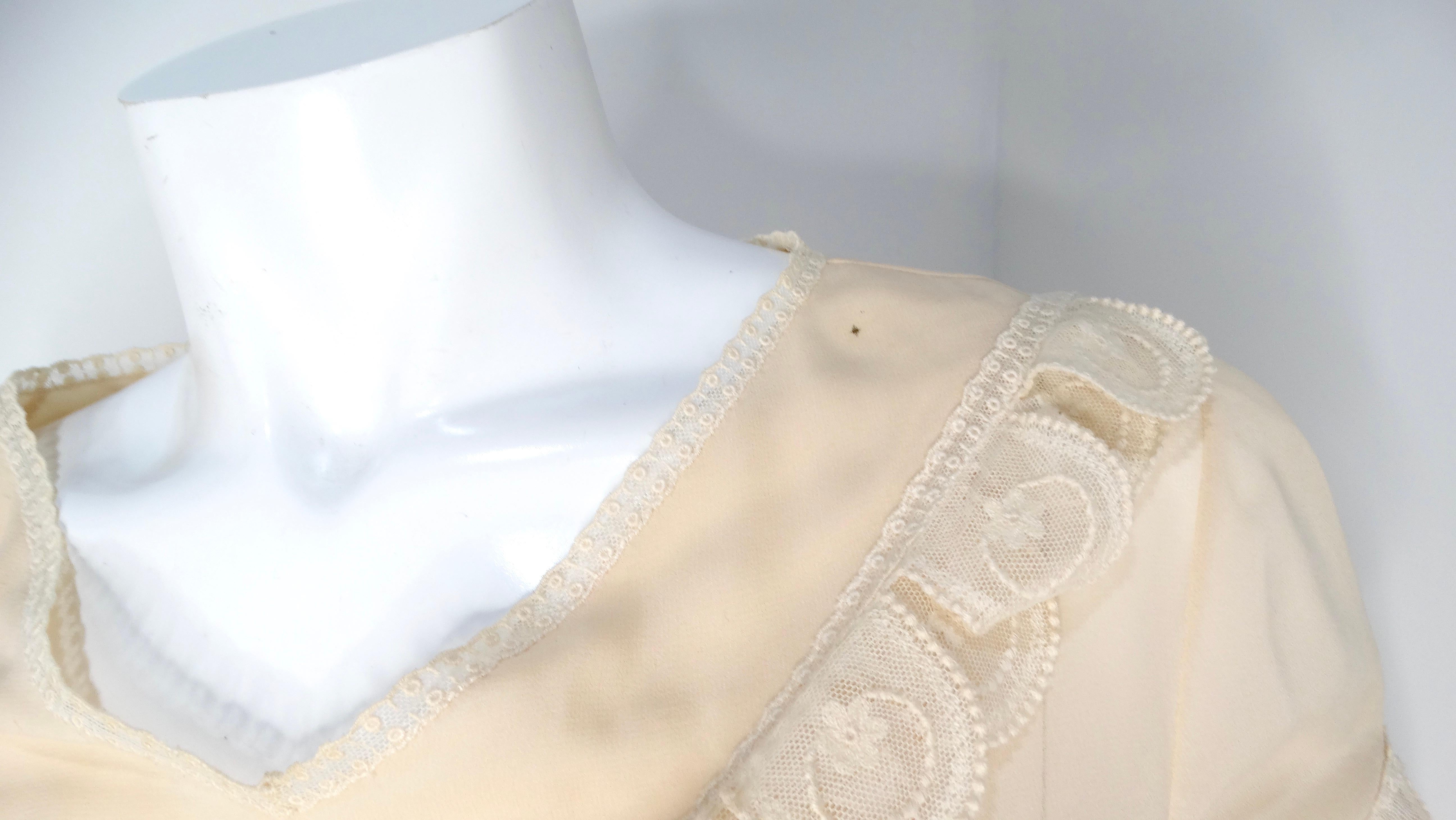 Chloe by Karl Lagerfeld Circa 1970s Cream Blush Tiered Lace & Pleated Dress For Sale 1