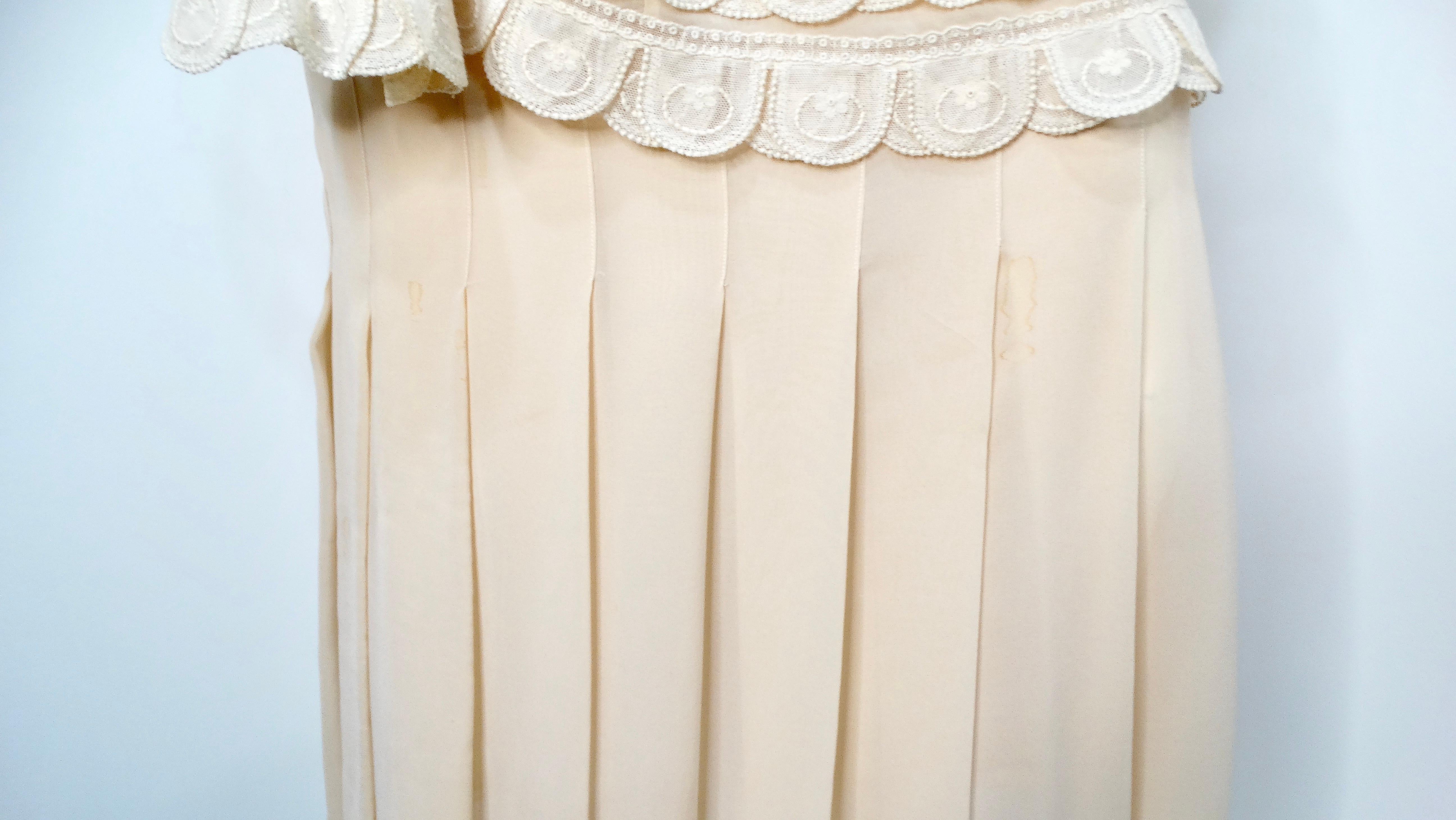 Chloe by Karl Lagerfeld Circa 1970s Cream Blush Tiered Lace & Pleated Dress For Sale 2