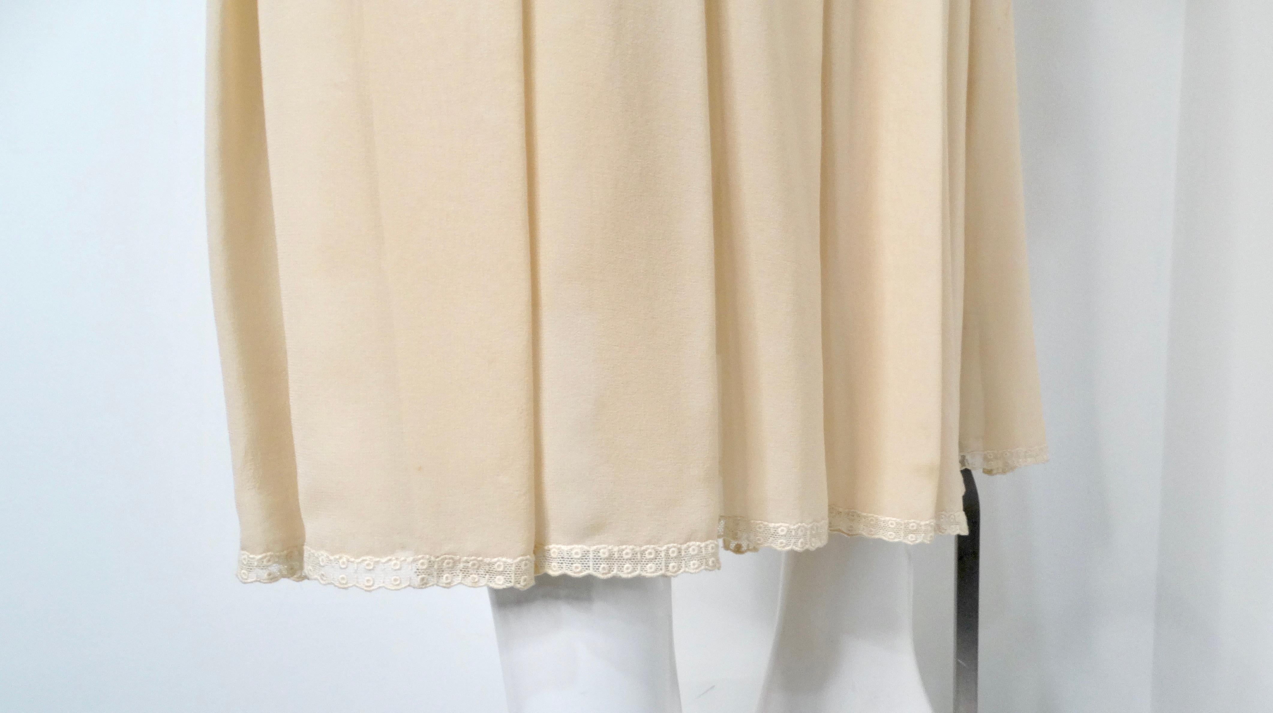 Chloe by Karl Lagerfeld Circa 1970s Cream Blush Tiered Lace & Pleated Dress For Sale 4