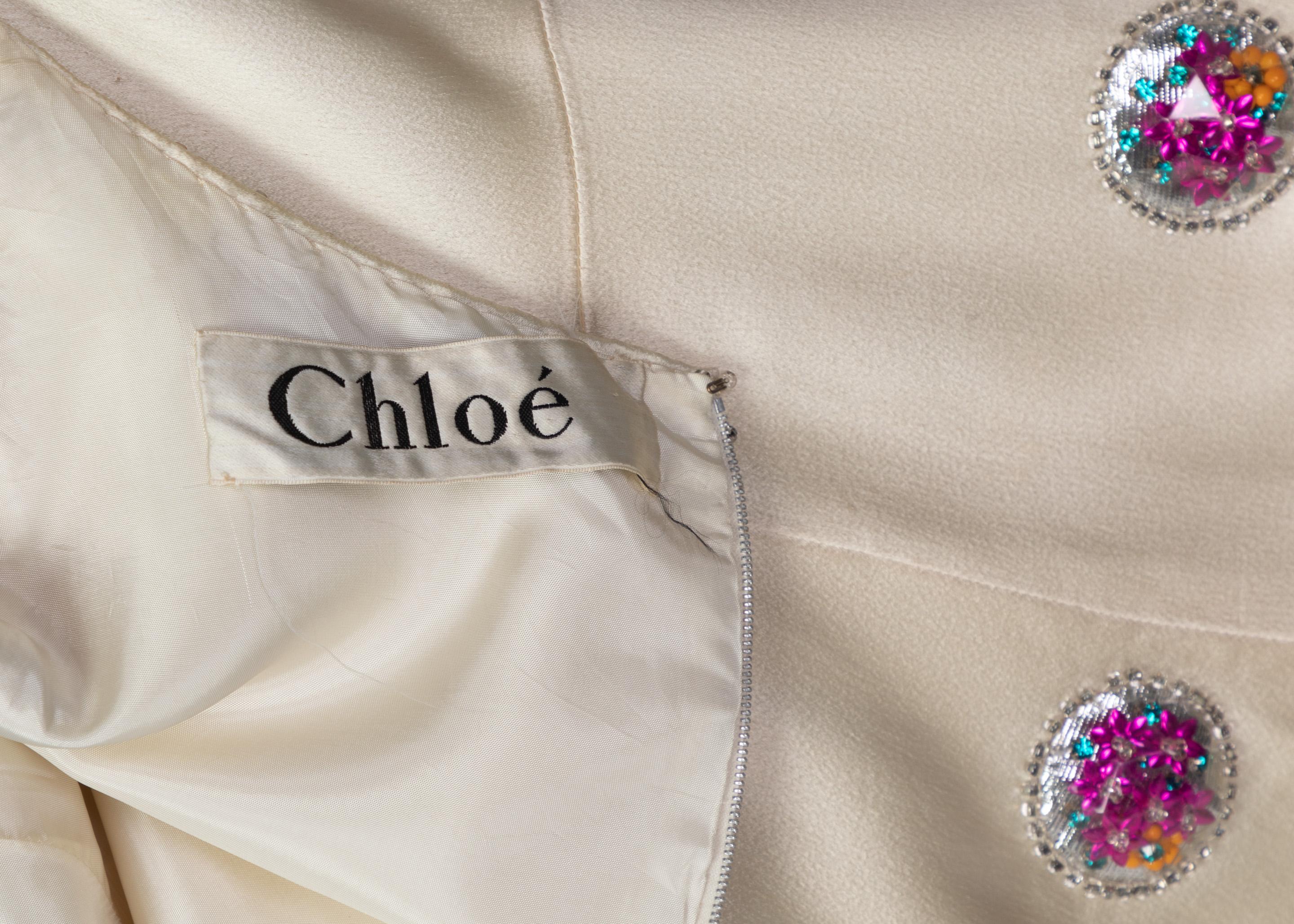 Chloé Karl Lagerfeld Documented Cream Satin Beaded Pod Applique Mini dress, 1969 3
