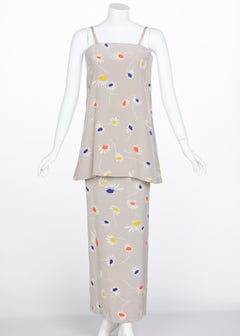 Chloé by Karl Lagerfeld Grey Floral Silk Maxi Dress, 1980s