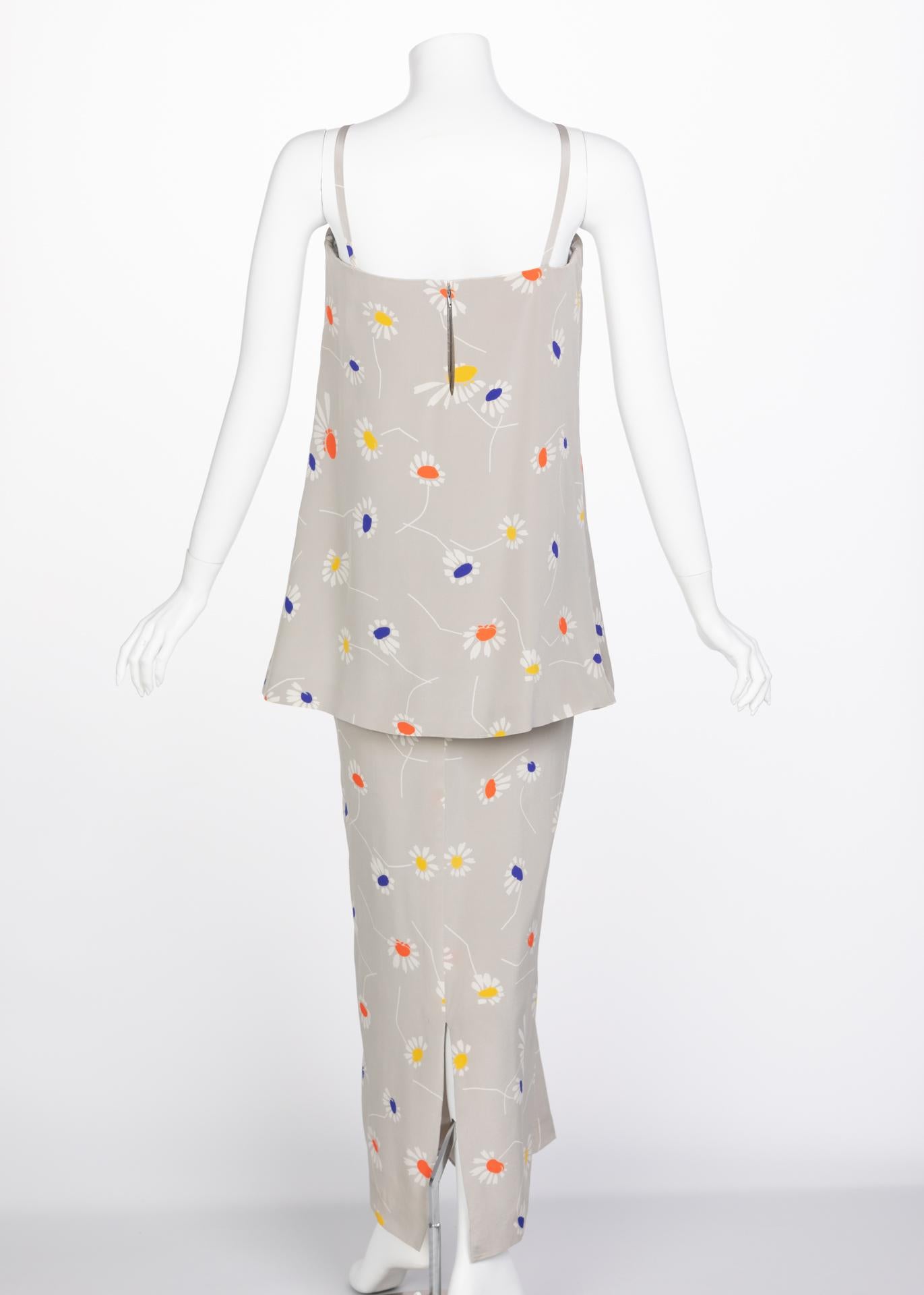 Gray Chloé by Karl Lagerfeld Grey Floral Silk Maxi Dress, 1980s For Sale