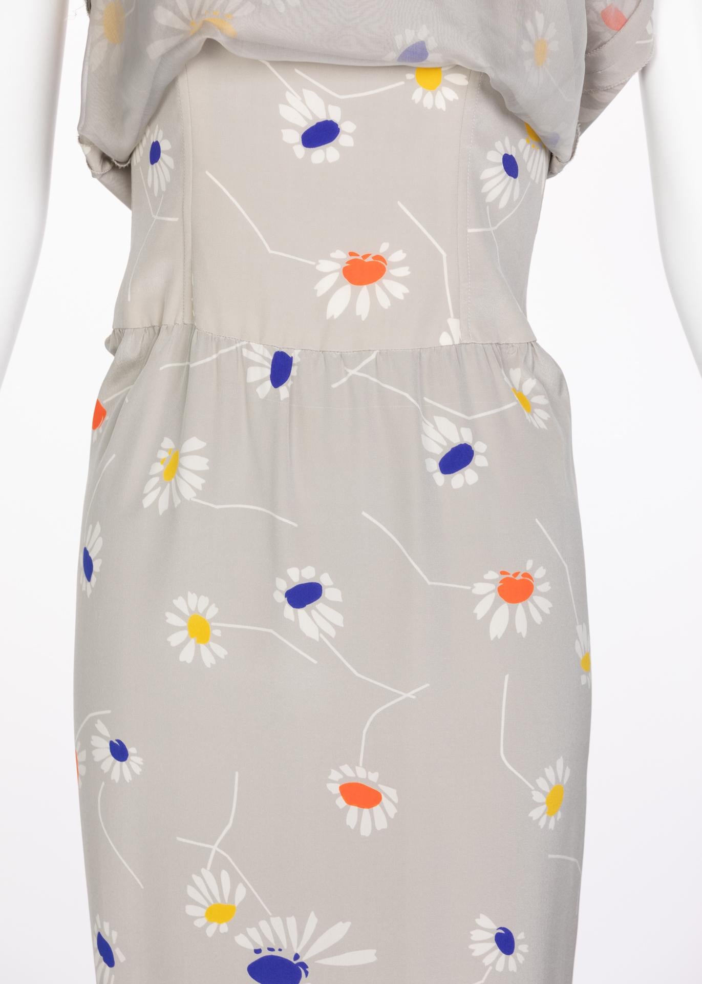 Women's or Men's Chloé by Karl Lagerfeld Grey Floral Silk Maxi Dress, 1980s For Sale