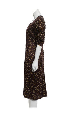 Chloe by Karl Lagerfeld Purple and Gold Ginkgo Leaf Print Silk Dress, 1980s