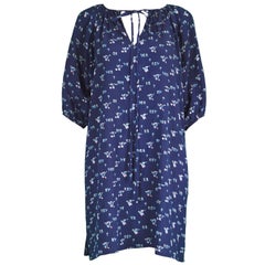 Chloé by Karl Lagerfeld Vintage Dark Blue Crinkled Silk Floral Mini Dress, 1970s
