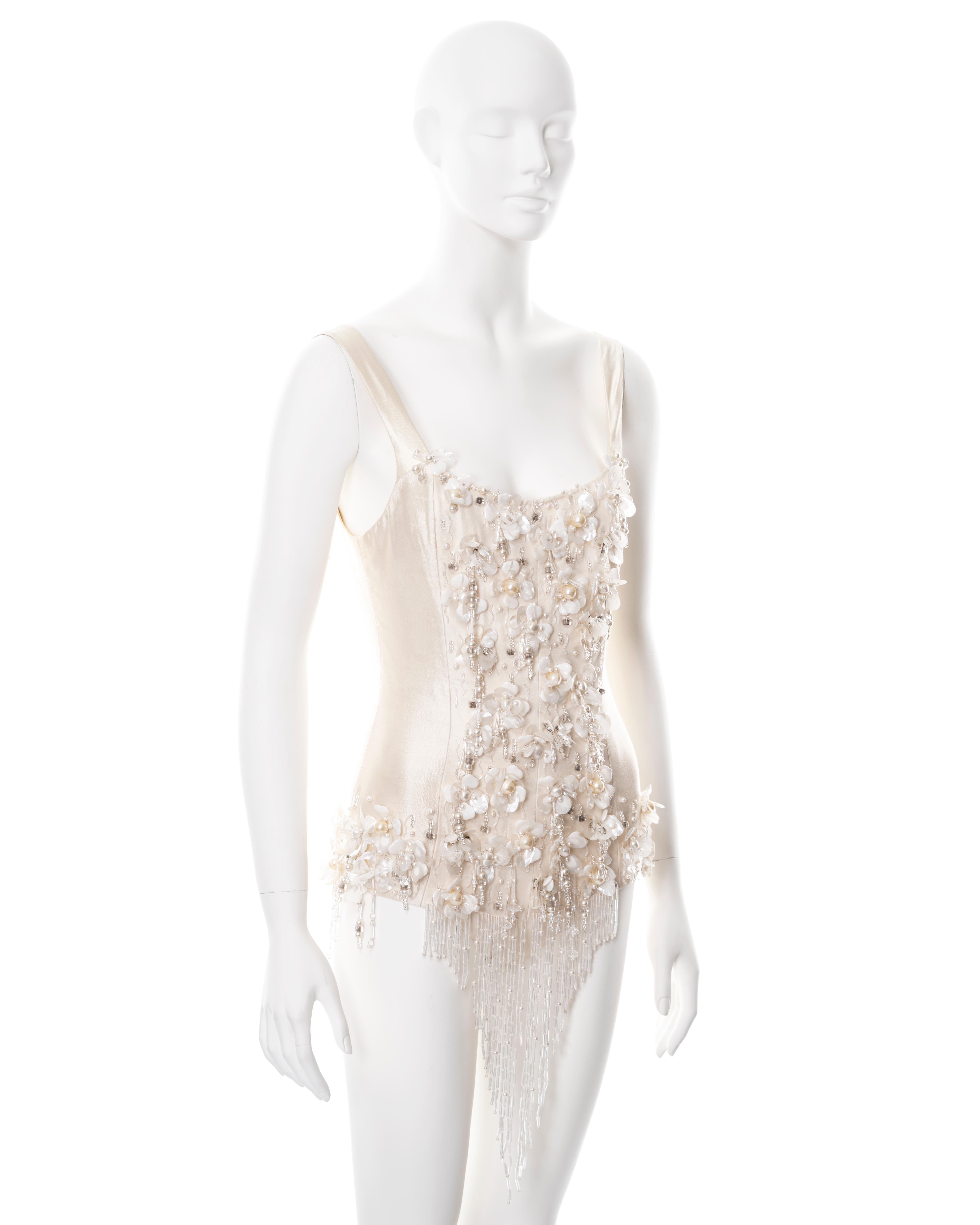 Women's  Chloé by Martine Sitbon floral embellished ivory silk bodysuit, ss 1991