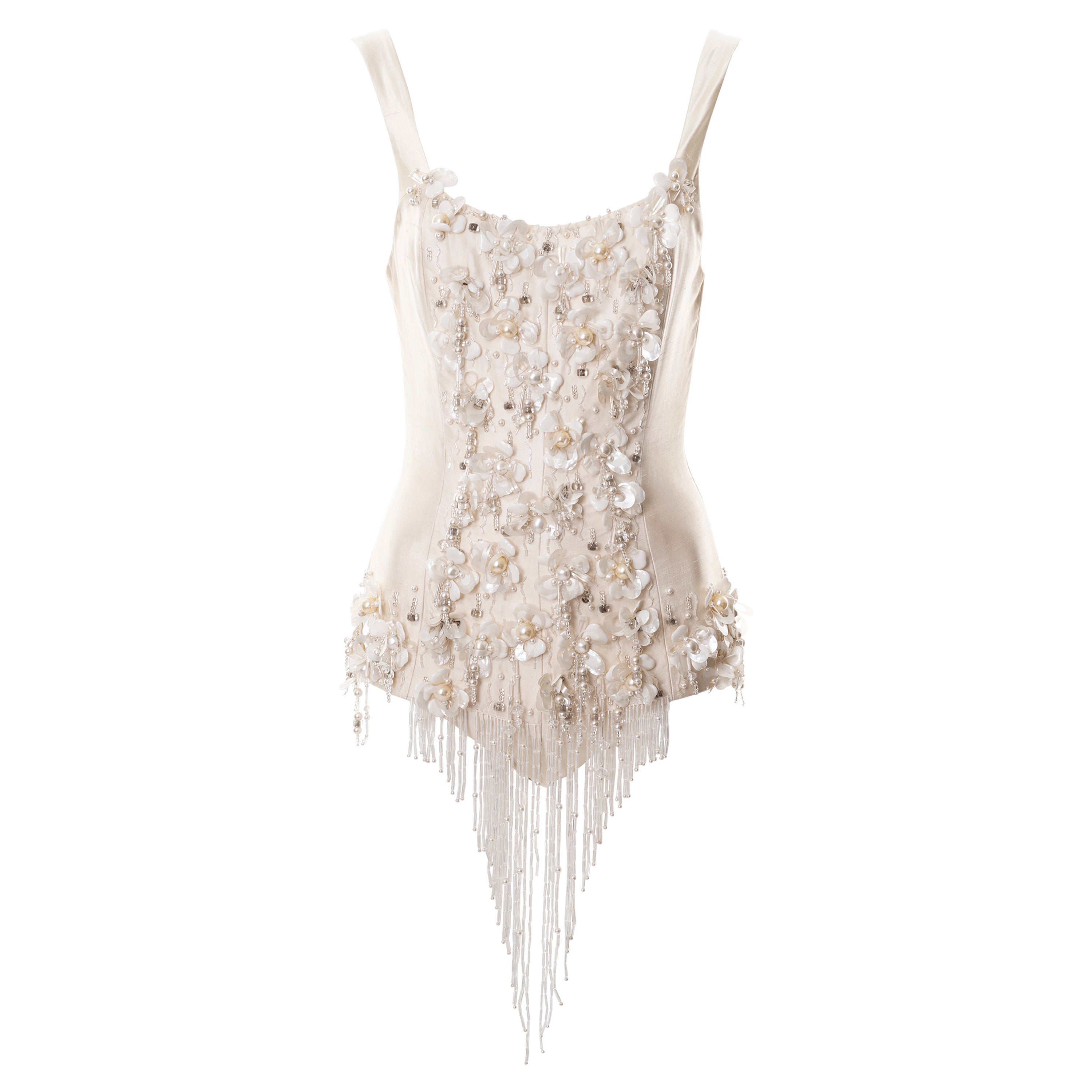 Body en soie ivoire à motifs floraux Chloé by Martine Sitbon, ss 1991