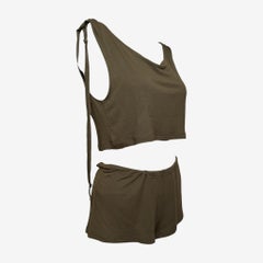 Chloe by Phoebe Philo S/S 2002 Khaki Lobster-Print Cropped Top And Shorts Set