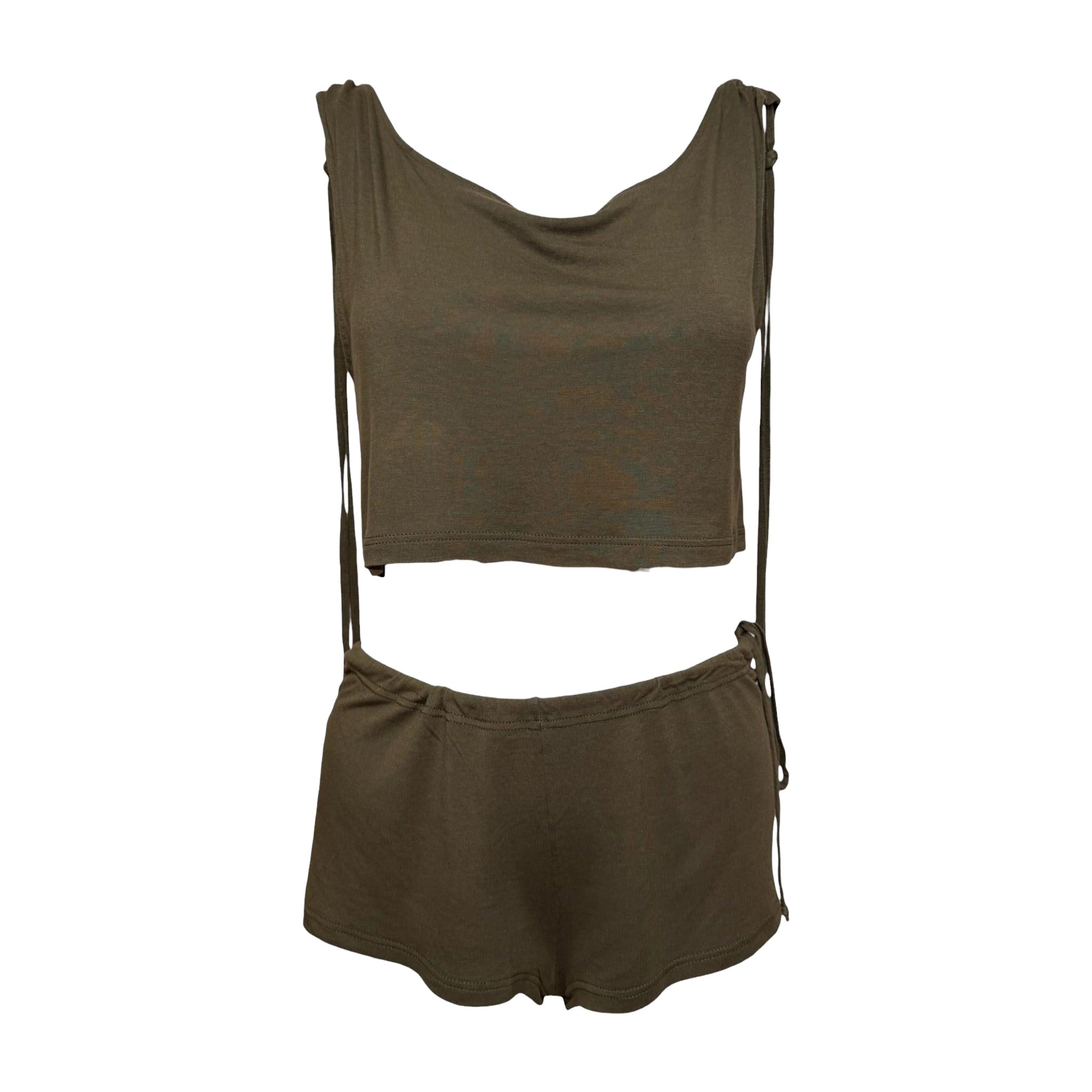 Chloe by Phoebe Philo S/S 2002 Khaki Lobster-Print Cropped Top And Shorts Set For Sale