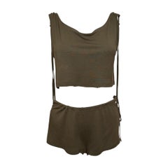 Chloe by Phoebe Philo S/S 2002 Khaki Lobster-Print Cropped Top And Shorts Set