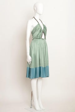 Chloe by Phoebe Philo S/S 2005 Runway Green And Blue Silk Satin Dress Size 38 FR
