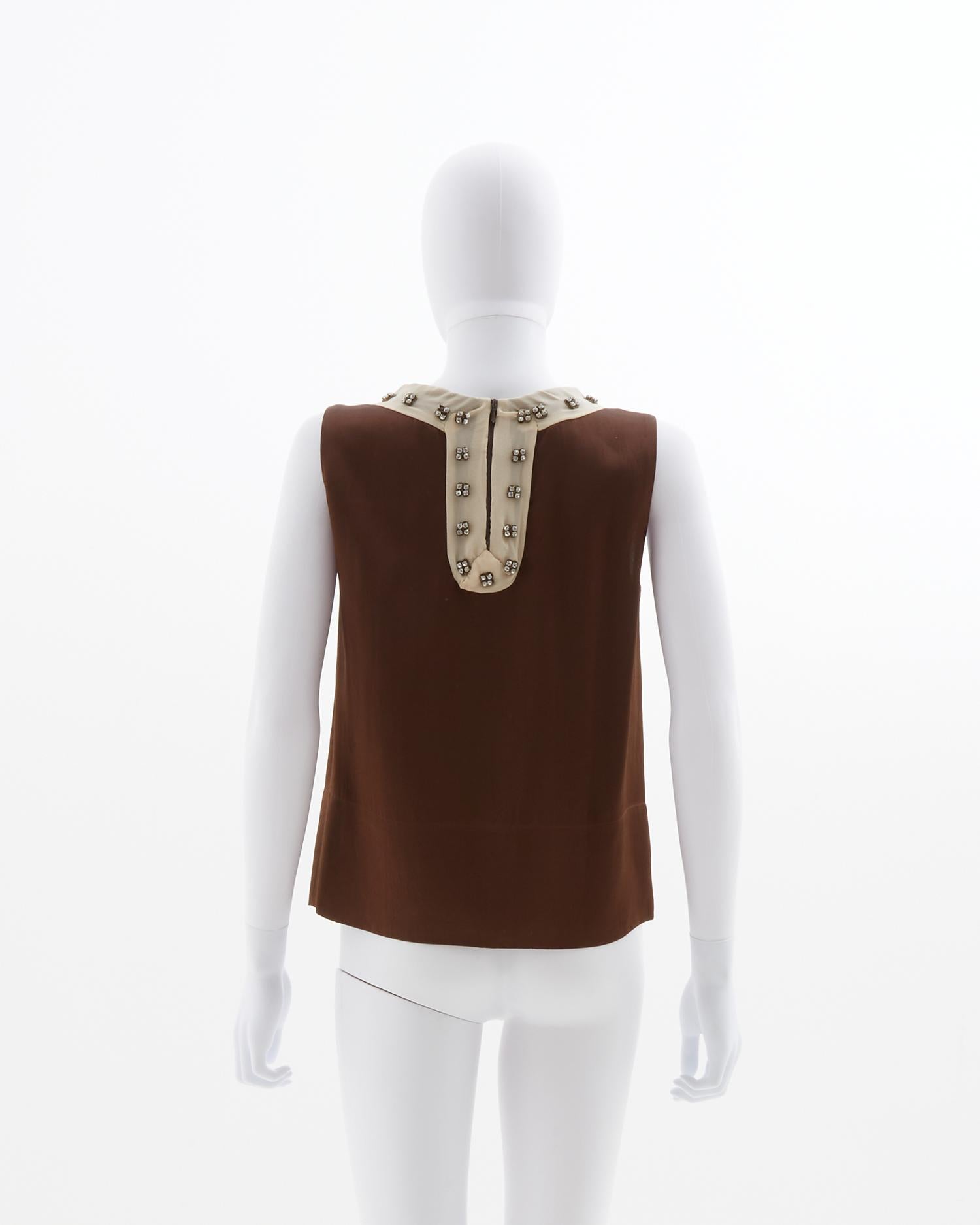 Gray Chloé by Phoebe Philo S/S 2006 Brown Silk Embellished Top For Sale