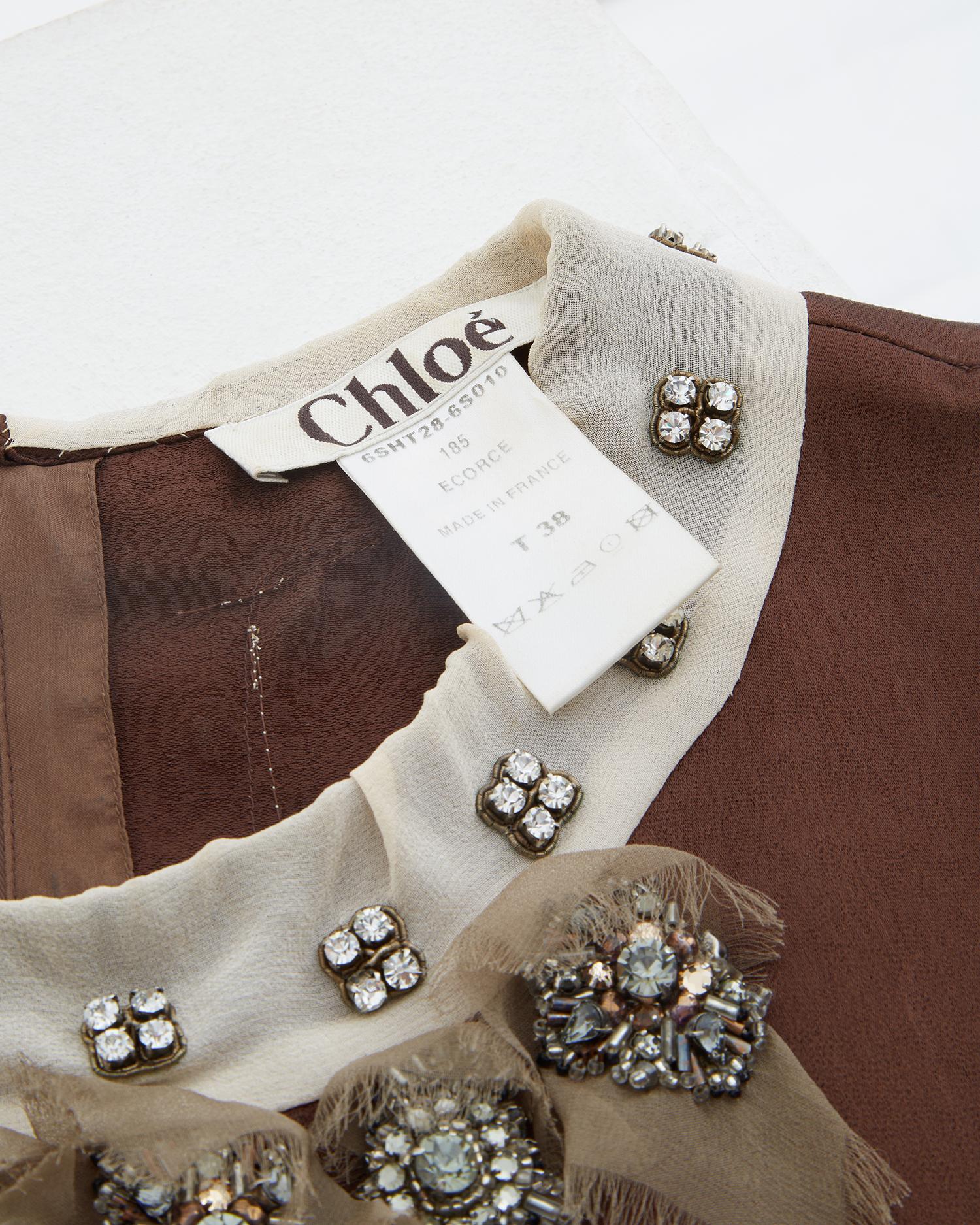 Women's Chloé by Phoebe Philo S/S 2006 Brown Silk Embellished Top For Sale
