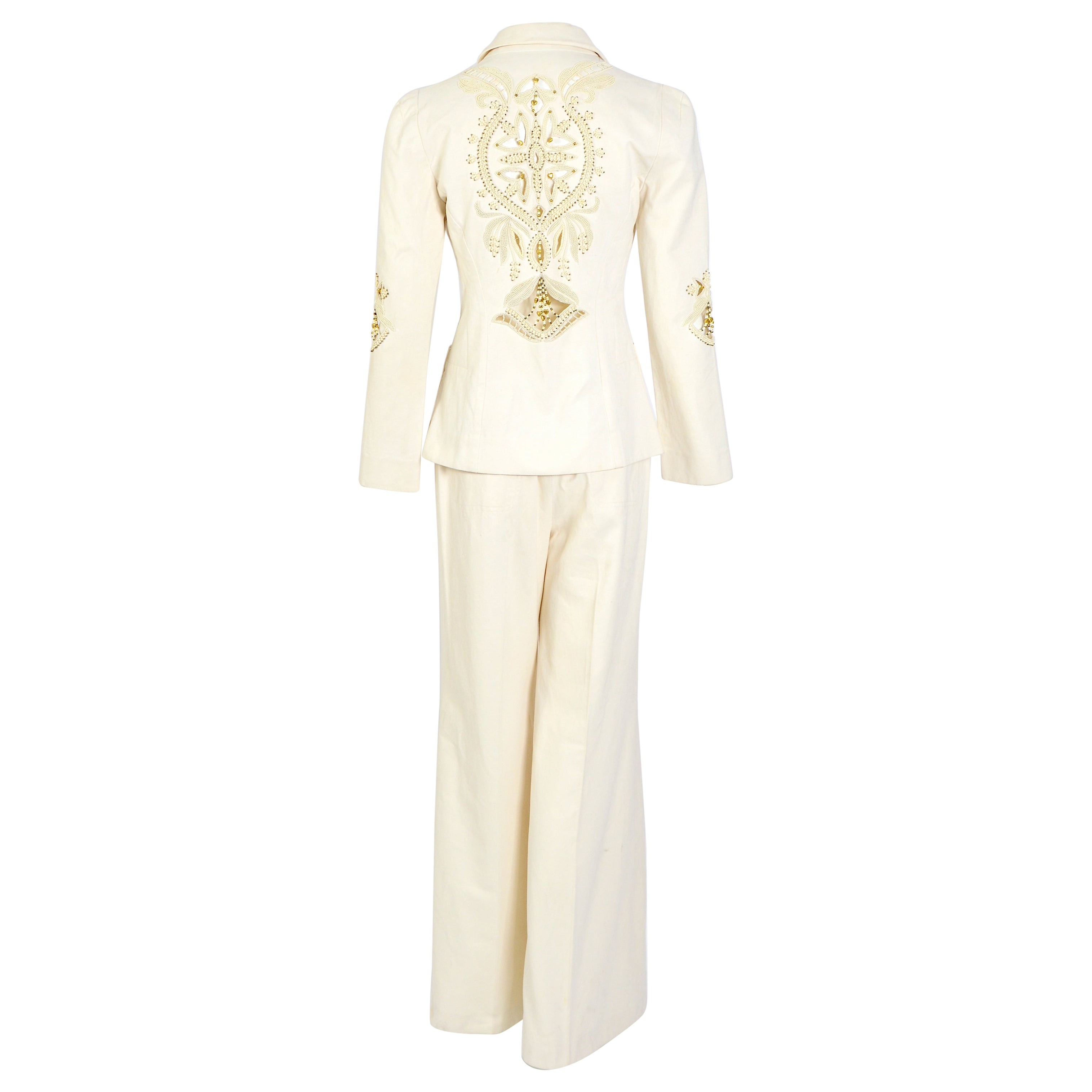 Chloé by Phoebe Philo vintage S/S 2002 embellished back and sleeves cream suit
